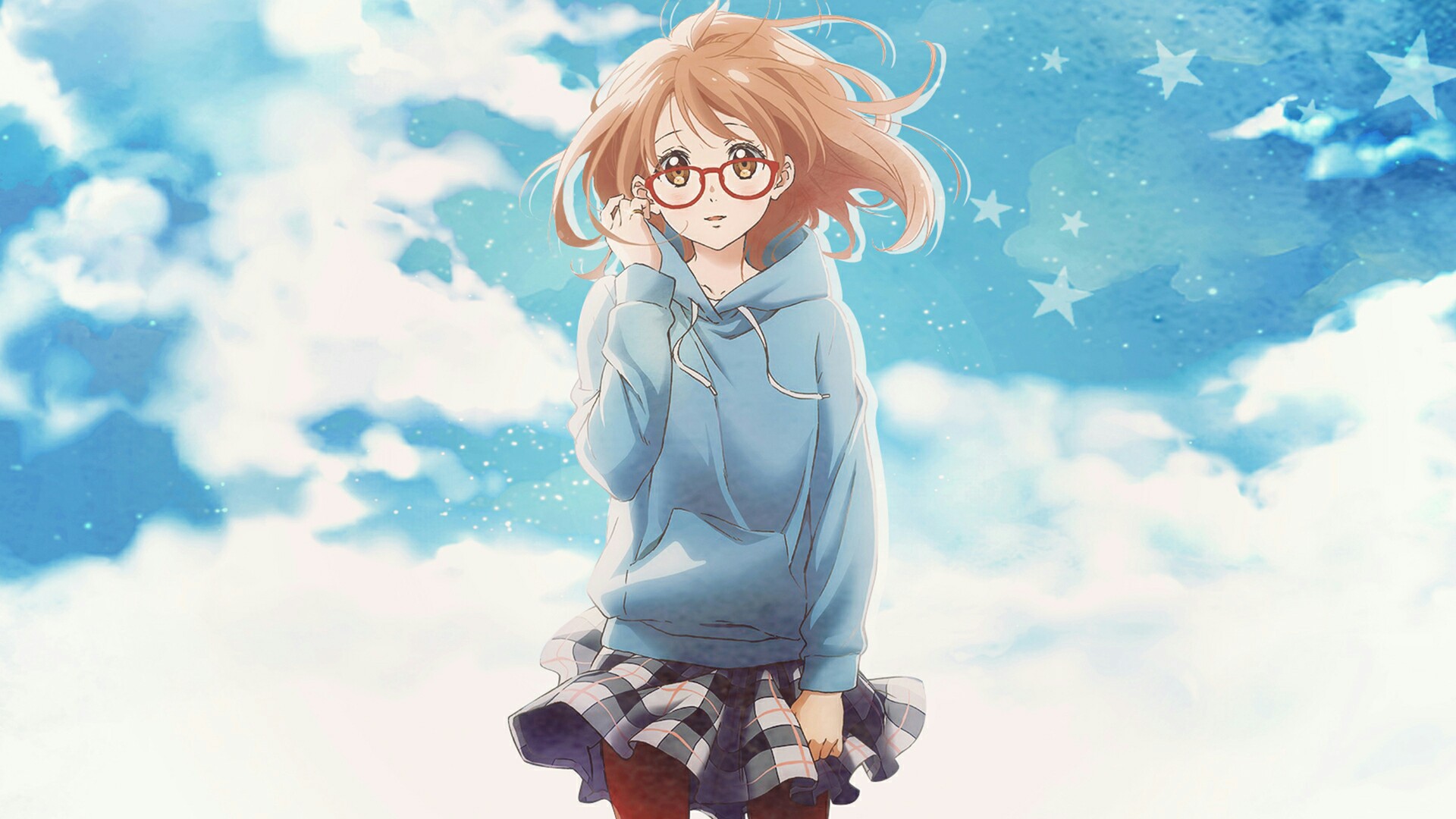 kyoukai no kanata kuriyama mirai megane pantyhose skirt lift tagme